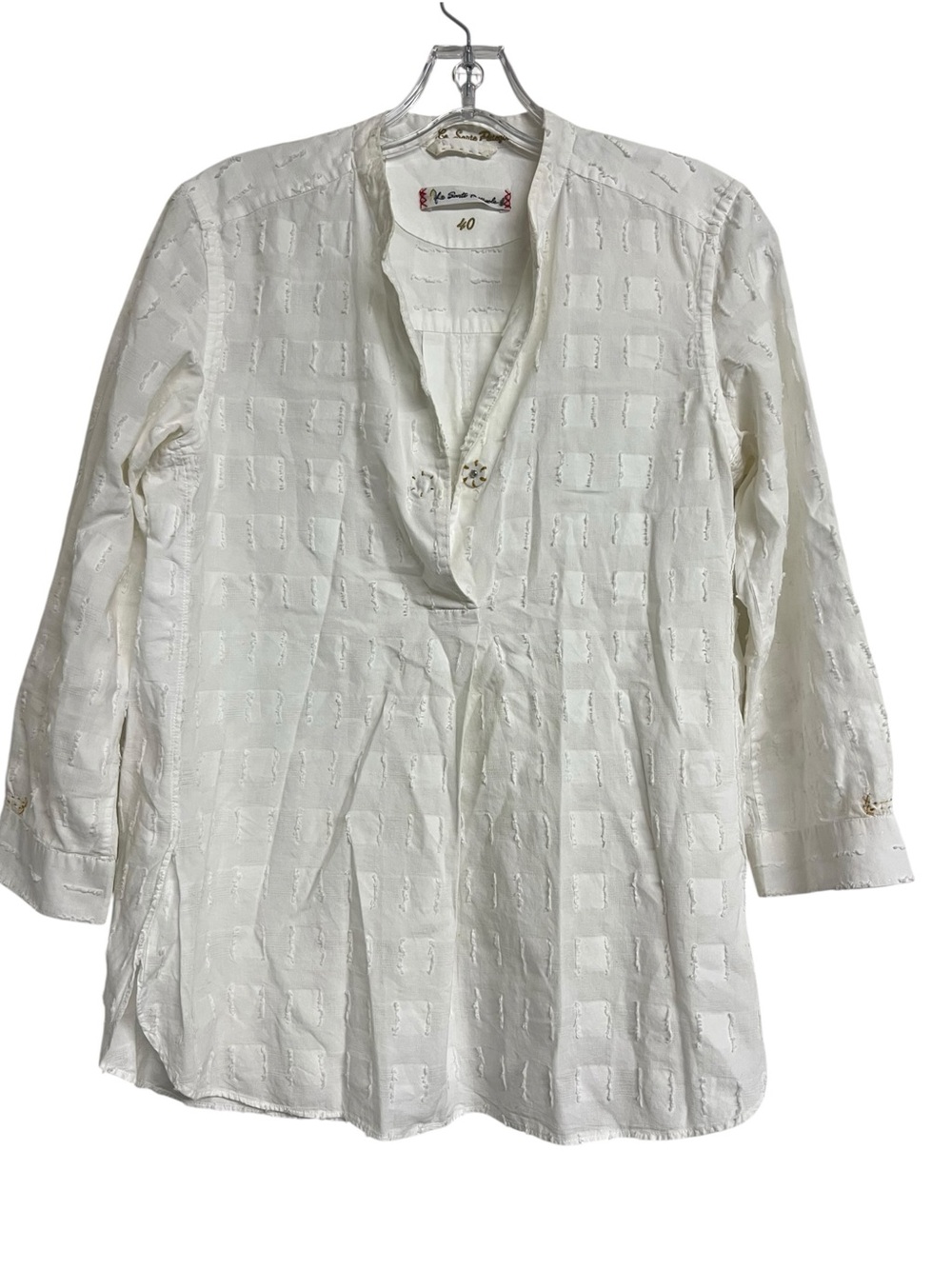 Le Sarte Pettegole White Button Down Polo Shirt Boho Peasant Cottagecore